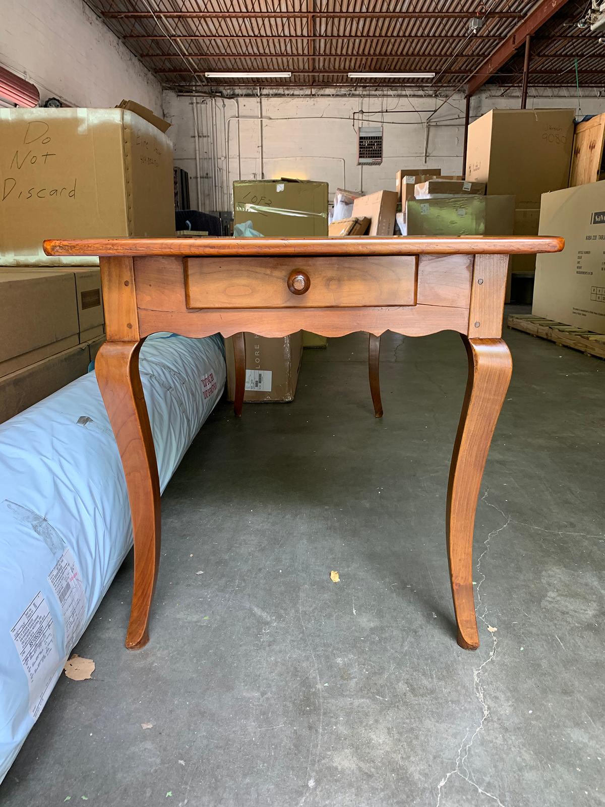 Wood 19th Century French Fruitwood Farm Dining Table with 1 Drawer, 1 Slide