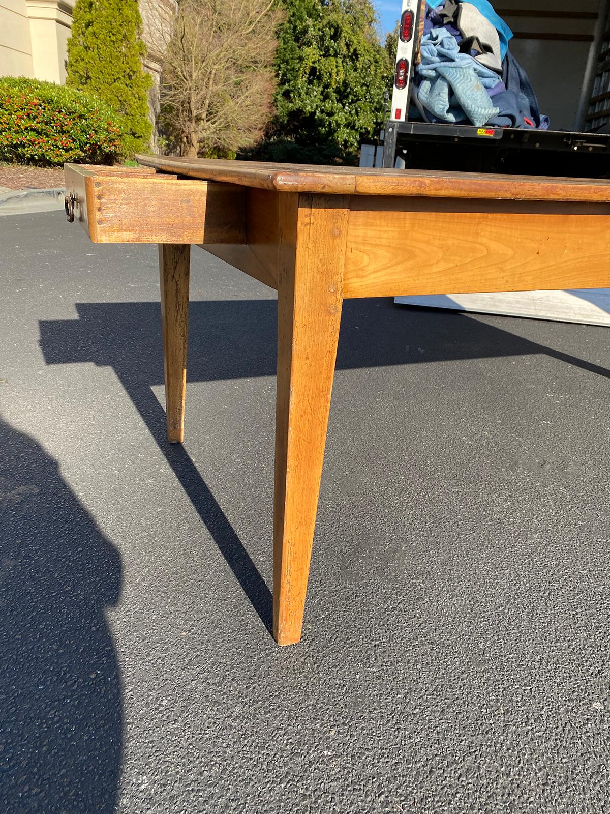 19th Century French Fruitwood Farm Table with Cutlery Drawer and Slide 5