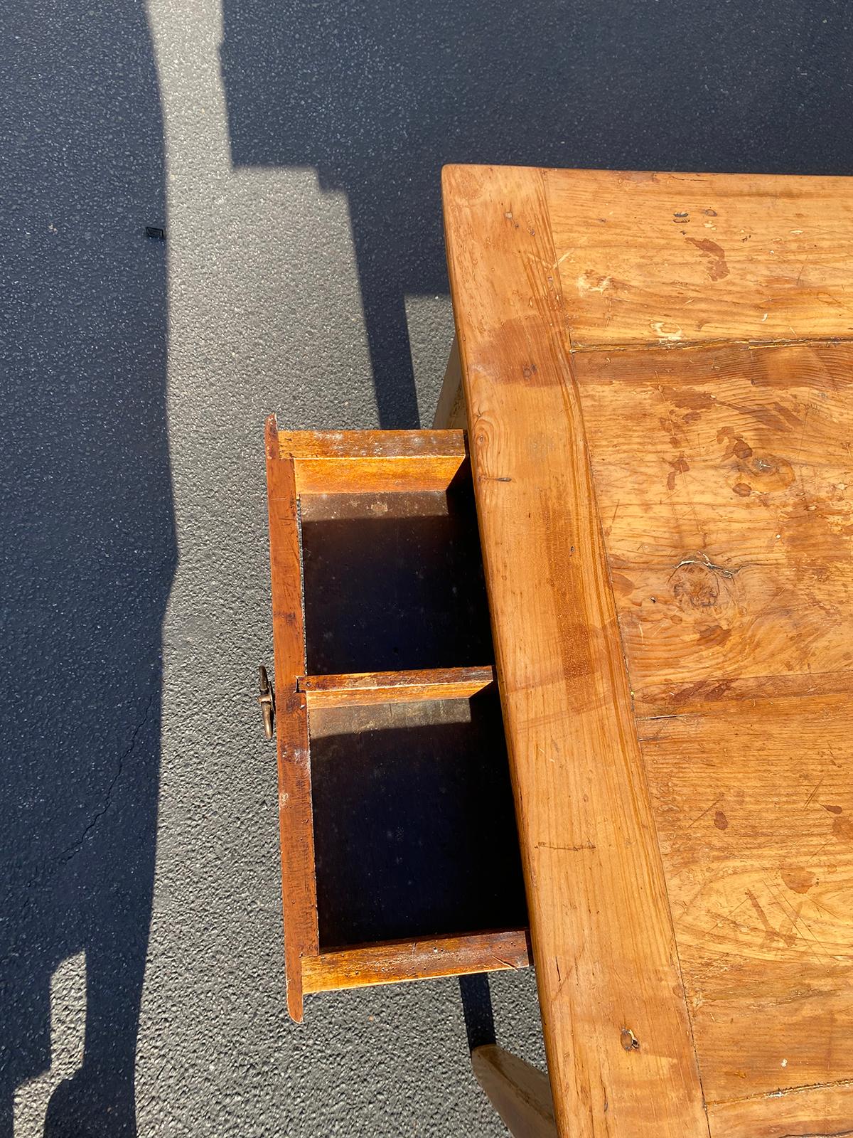 19th Century French Fruitwood Farm Table with Cutlery Drawer and Slide 6