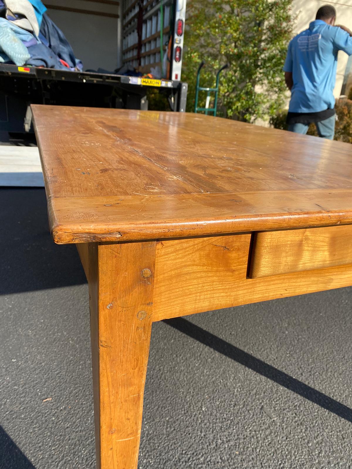 19th Century French Fruitwood Farm Table with Cutlery Drawer and Slide 8