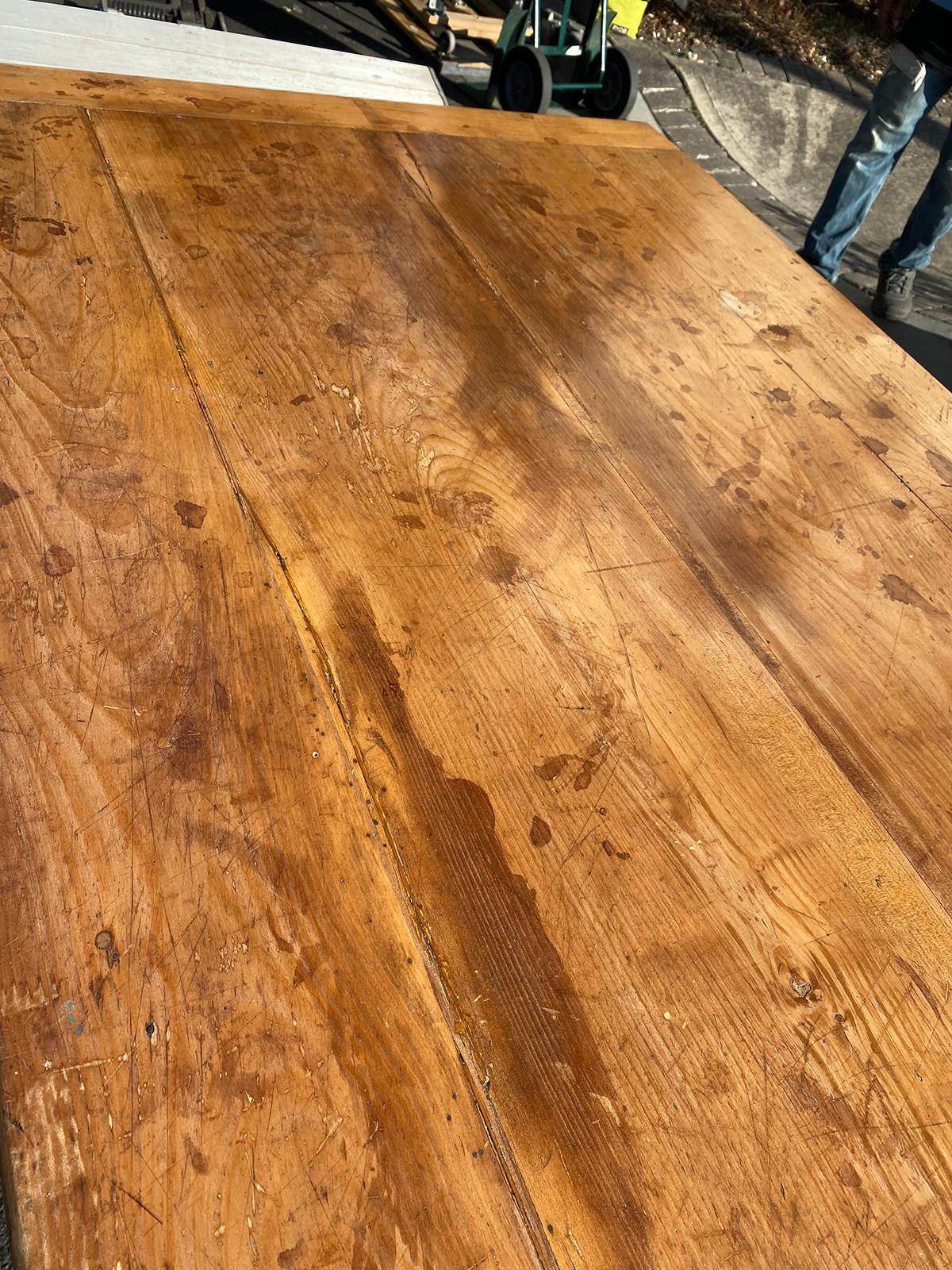 19th Century French Fruitwood Farm Table with Cutlery Drawer and Slide 10