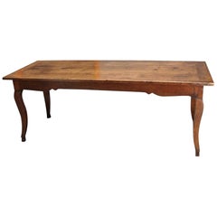 19th Century French Fruitwood Farm Table with Long Drawer