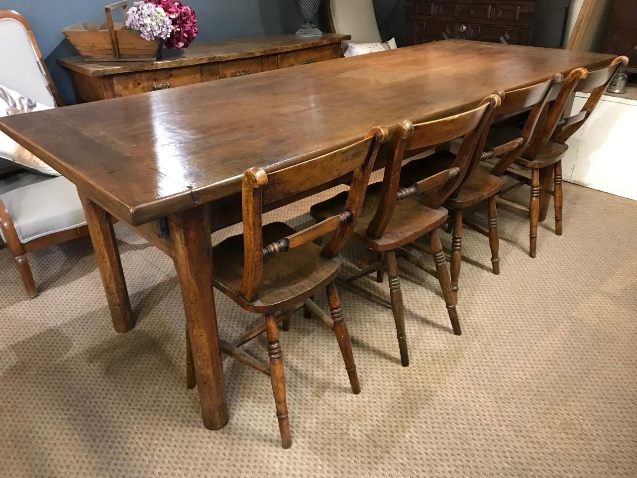 19th century French farmhouse table with one drawer. 19th century French antique fruitwood of very good proportions inner rail and under top. All of the items that we advertise for sale have been as accurately described as possible and are in