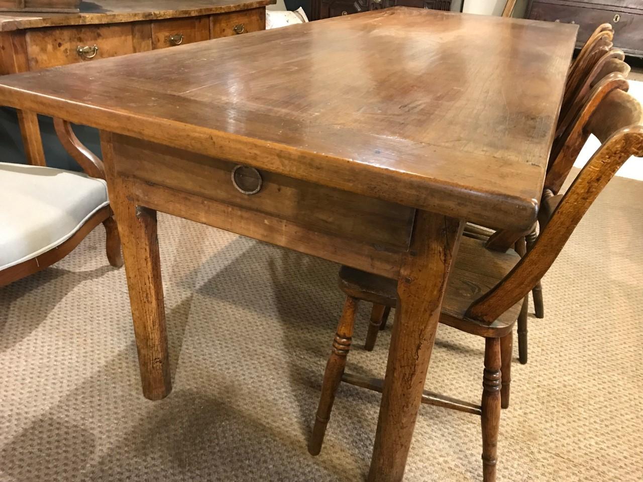 European 19th Century French Fruitwood Farmhouse Table with Two Drawers