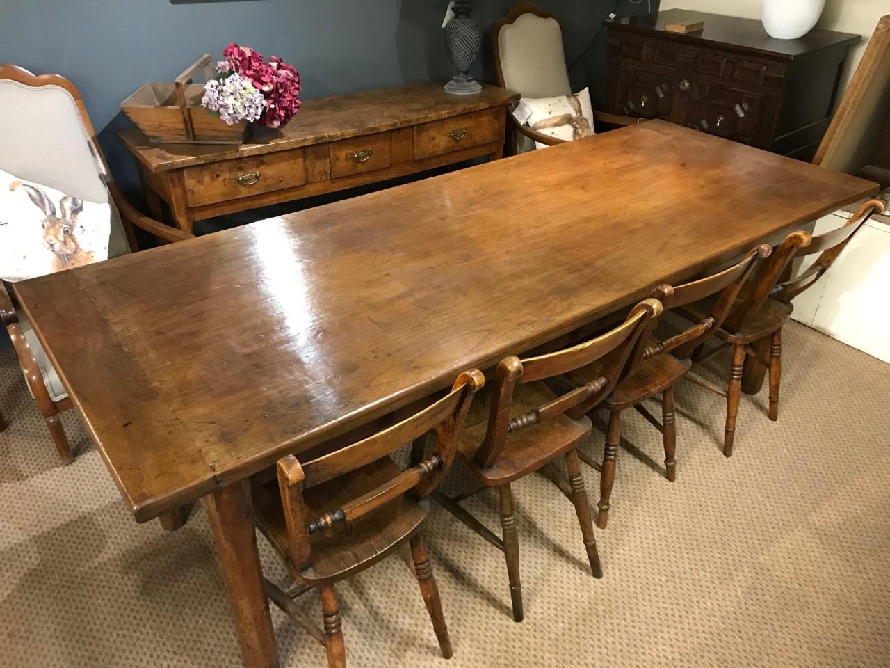 Woodwork 19th Century French Fruitwood Farmhouse Table with Two Drawers