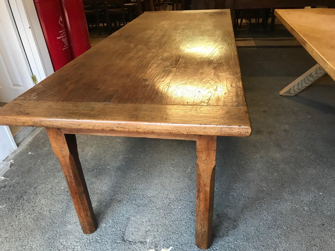 19th Century French Fruitwood Farmhouse Table with Two Drawers 1