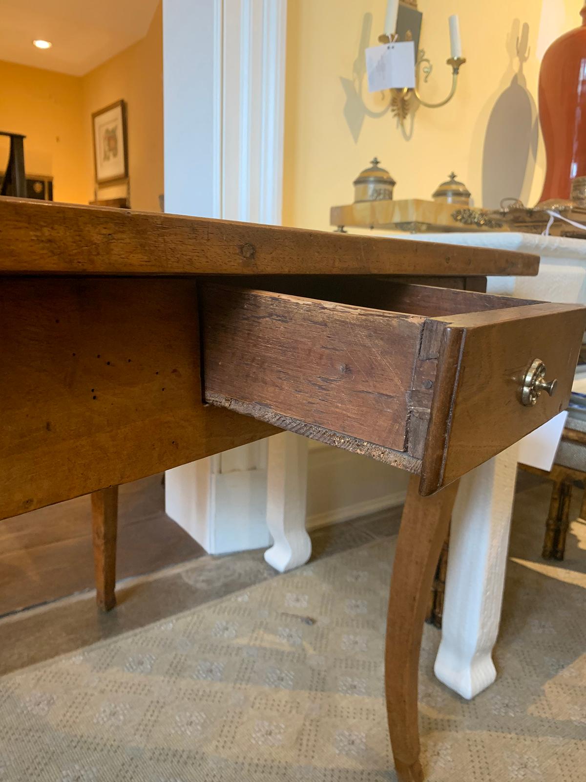 19th Century French Fruitwood Game Table, Green Leather Top, Four Drawers 8