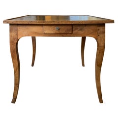 19th Century French Fruitwood Game Table, Green Leather Top, Four Drawers