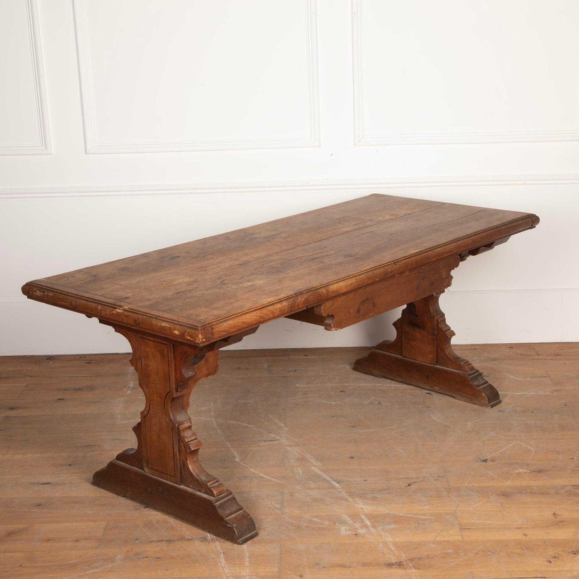 19th Century French Fruitwood Trestle Table 1