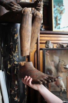 19th Century French Full Size Lay Figures Carved Wooden Foot Artist Mannequin