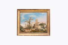 19th Century French Gauche & Thread Capriccio Castle Scene