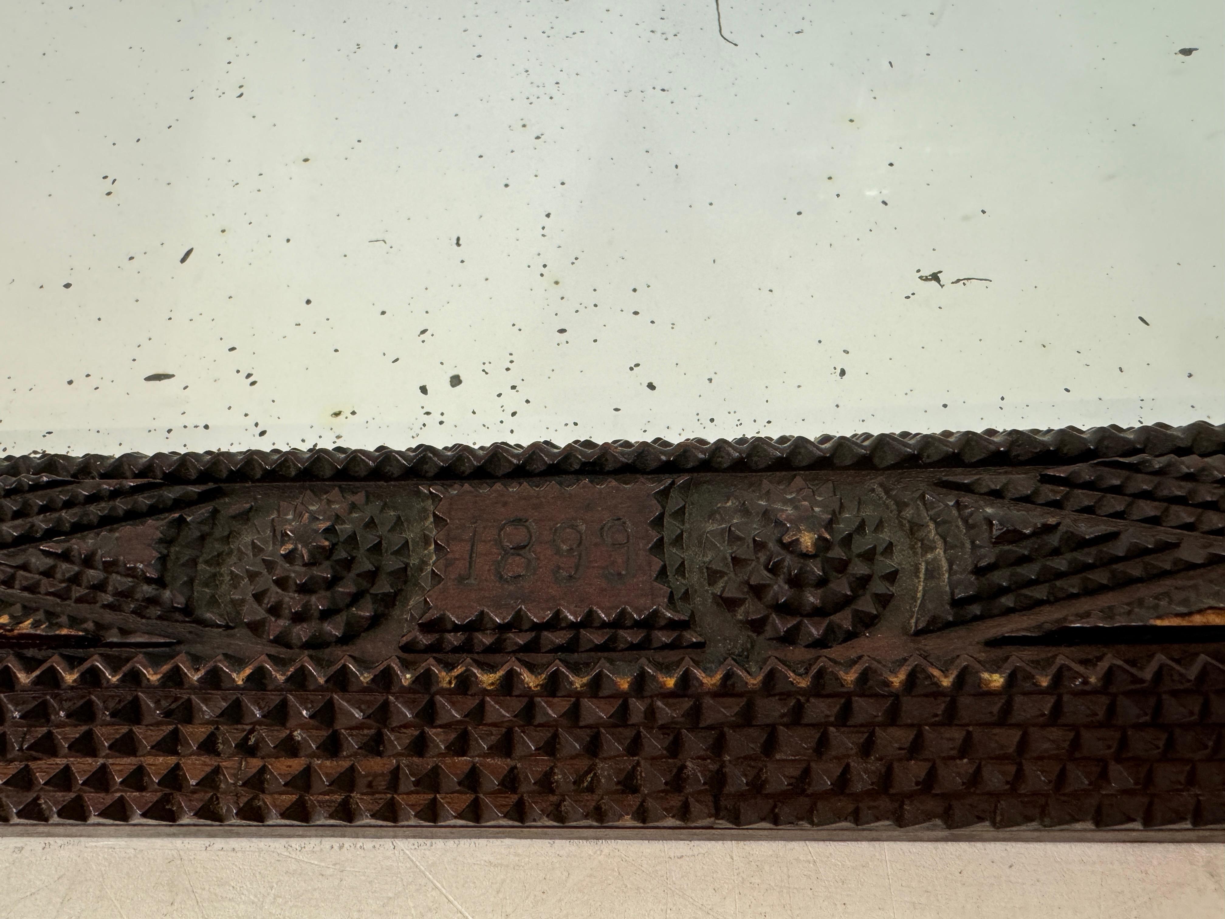 Legno Specchio Tramp Art geometrico francese del XIX secolo in vendita