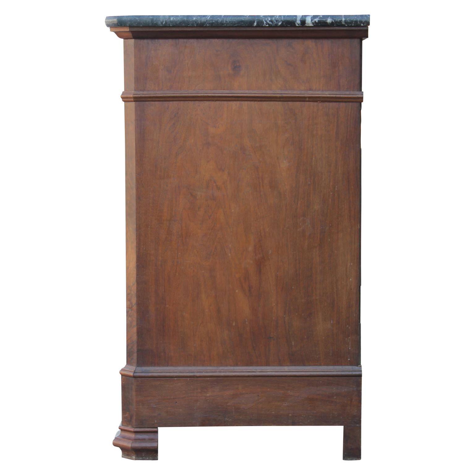 Empire 19th Century French George X Style Walnut Chest of Drawers with a Marble Top