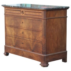 19th Century French George X Style Walnut Chest of Drawers with a Marble Top
