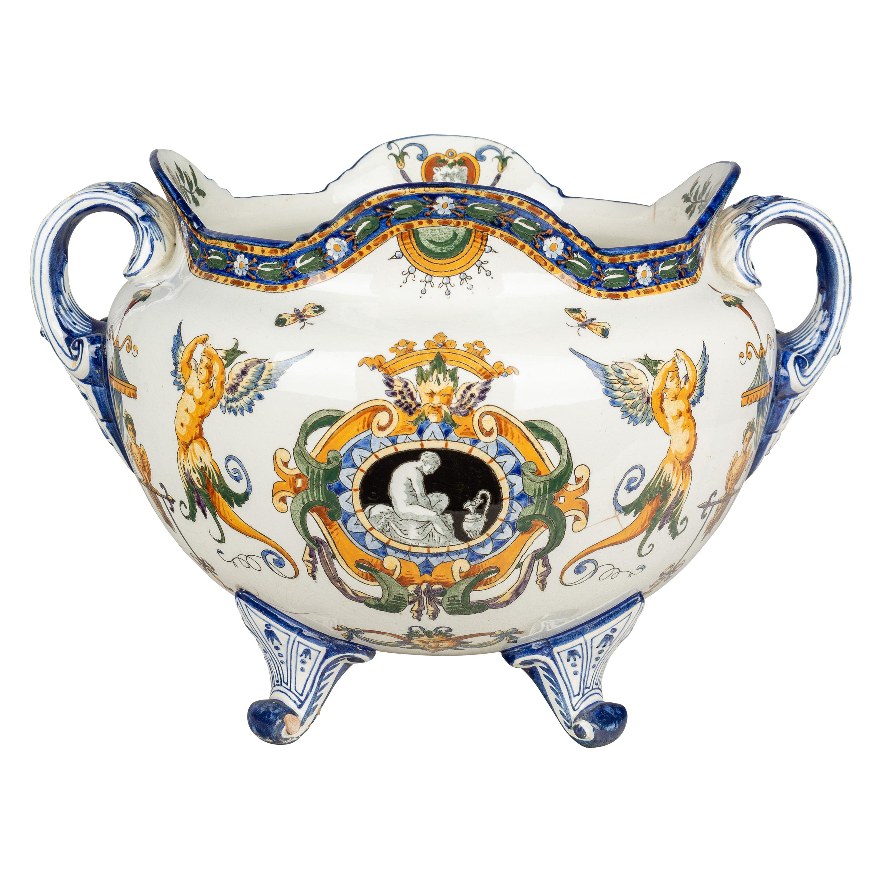 19th Century French Gien Faience Cachepot