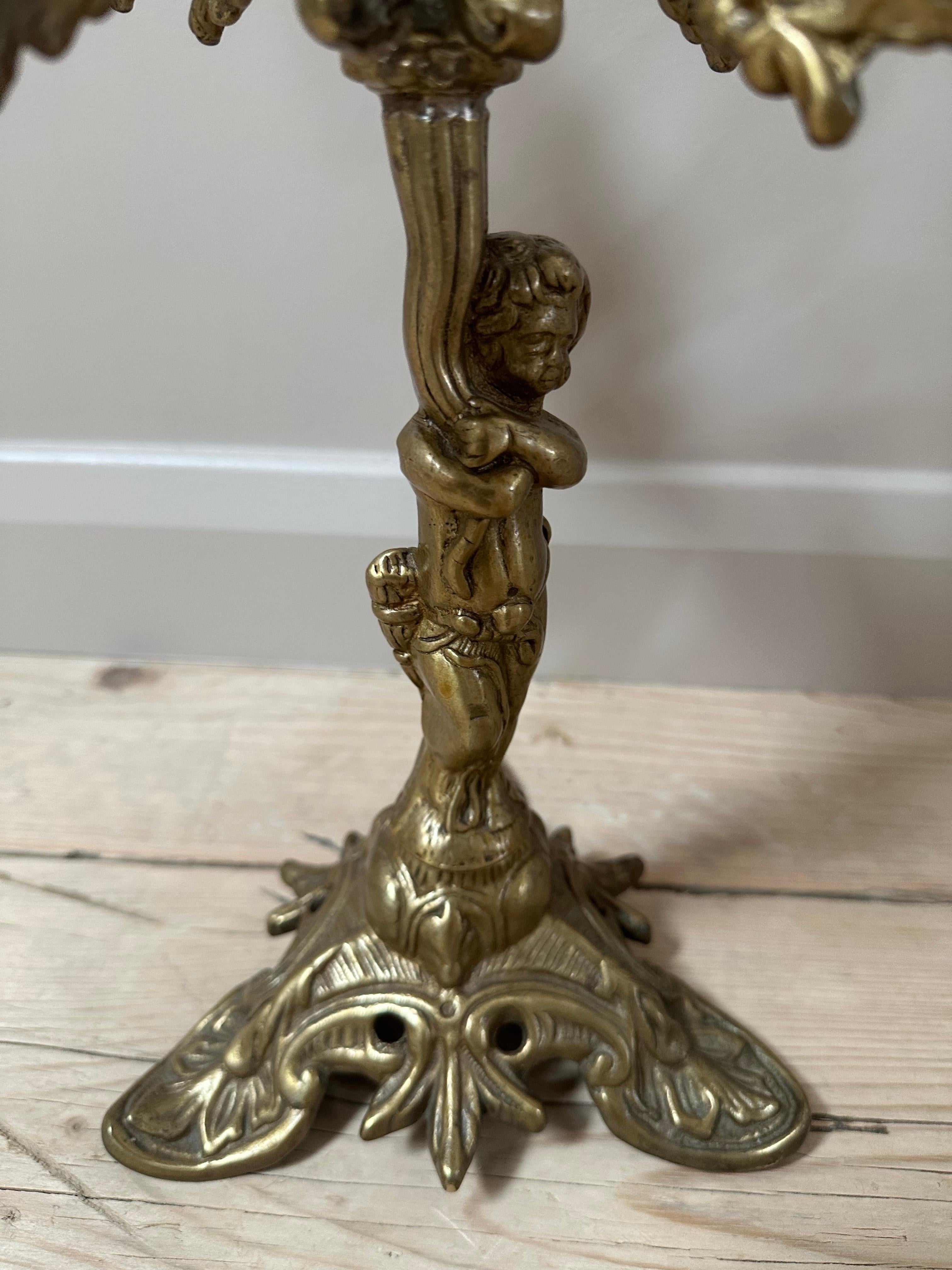 19th Century French, Gilded 5-Arm Cherub Candelabra For Sale 2