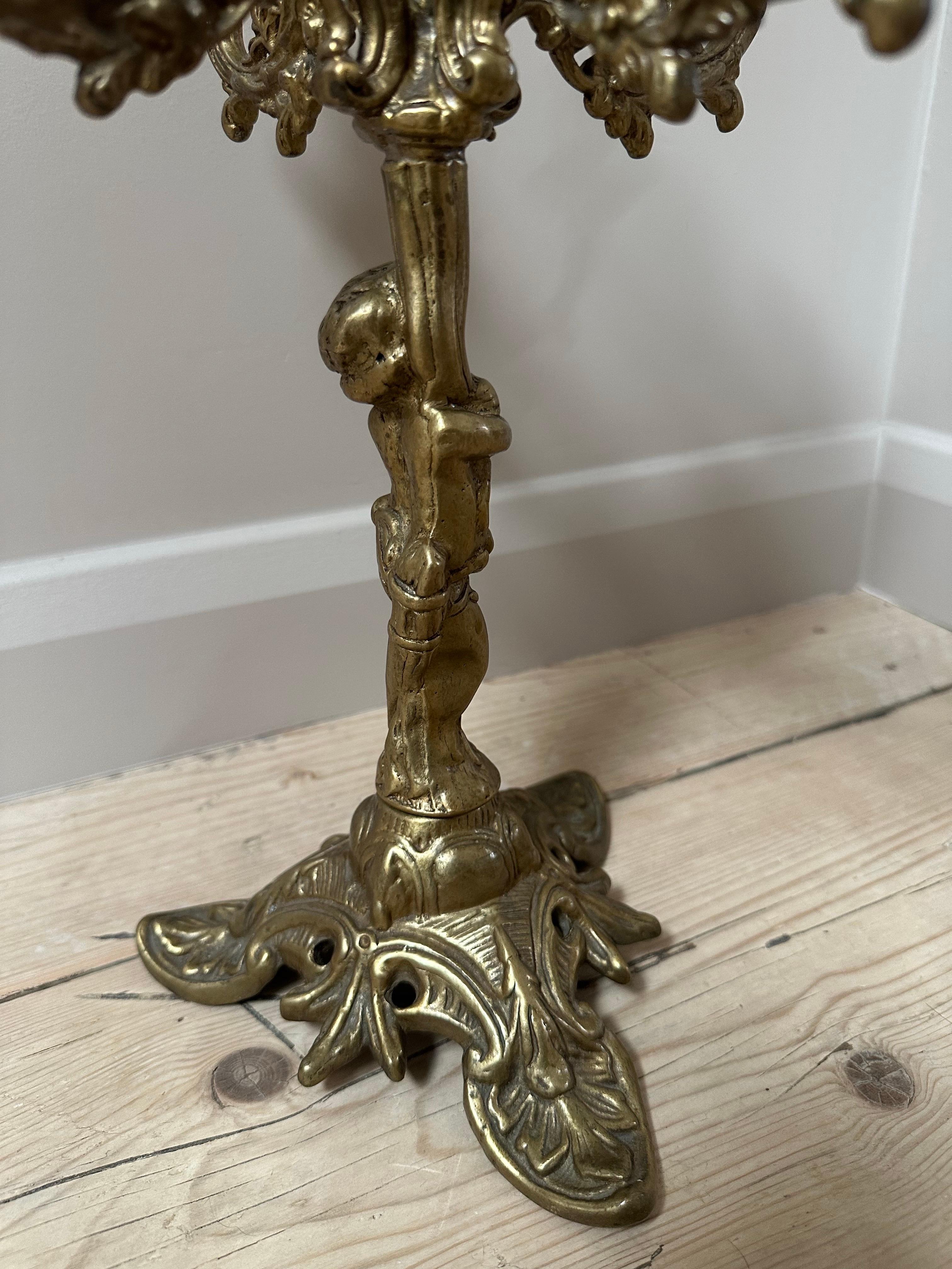 19th Century French, Gilded 5-Arm Cherub Candelabra For Sale 6