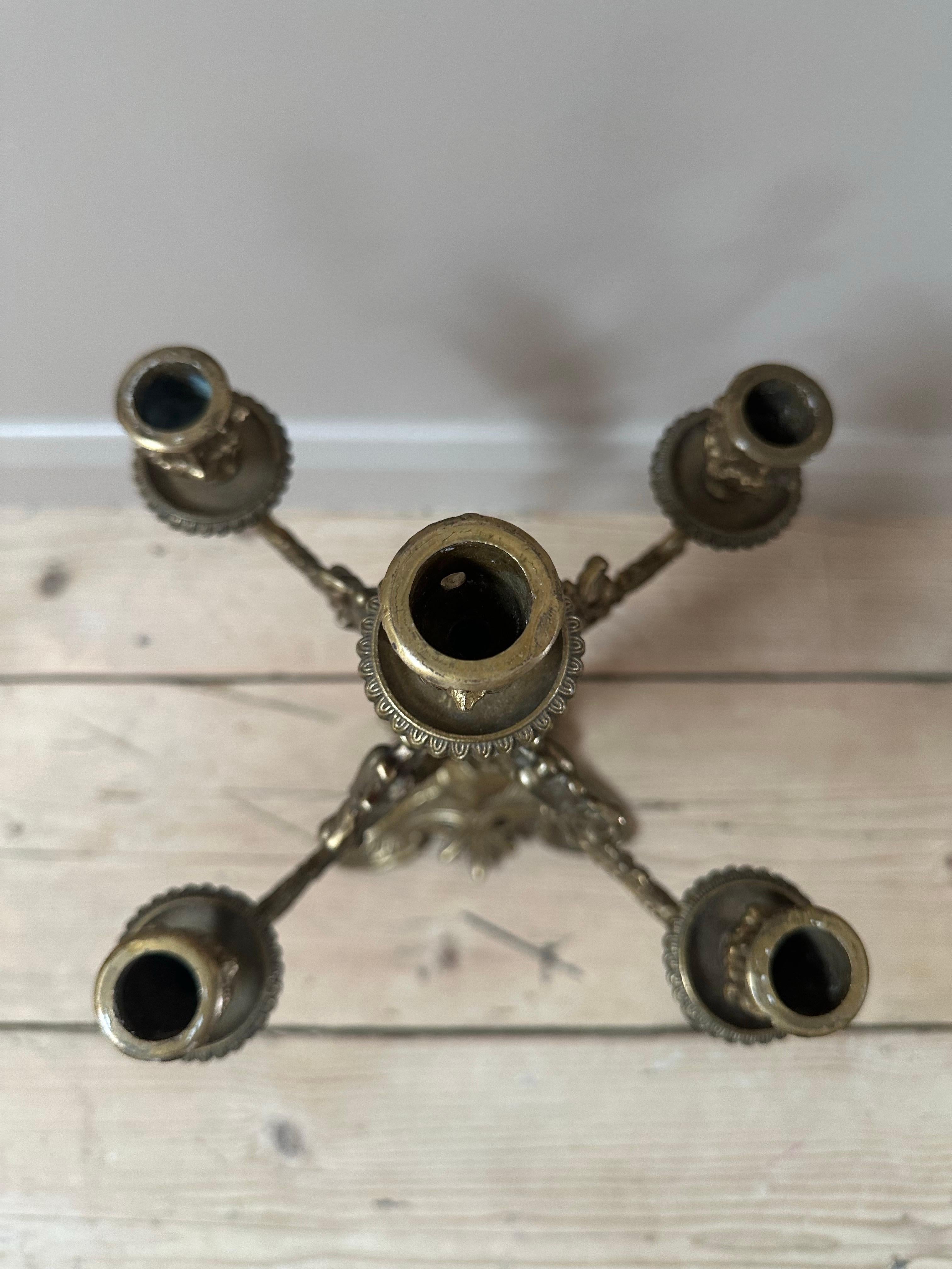 19th Century French, Gilded 5-Arm Cherub Candelabra For Sale 12