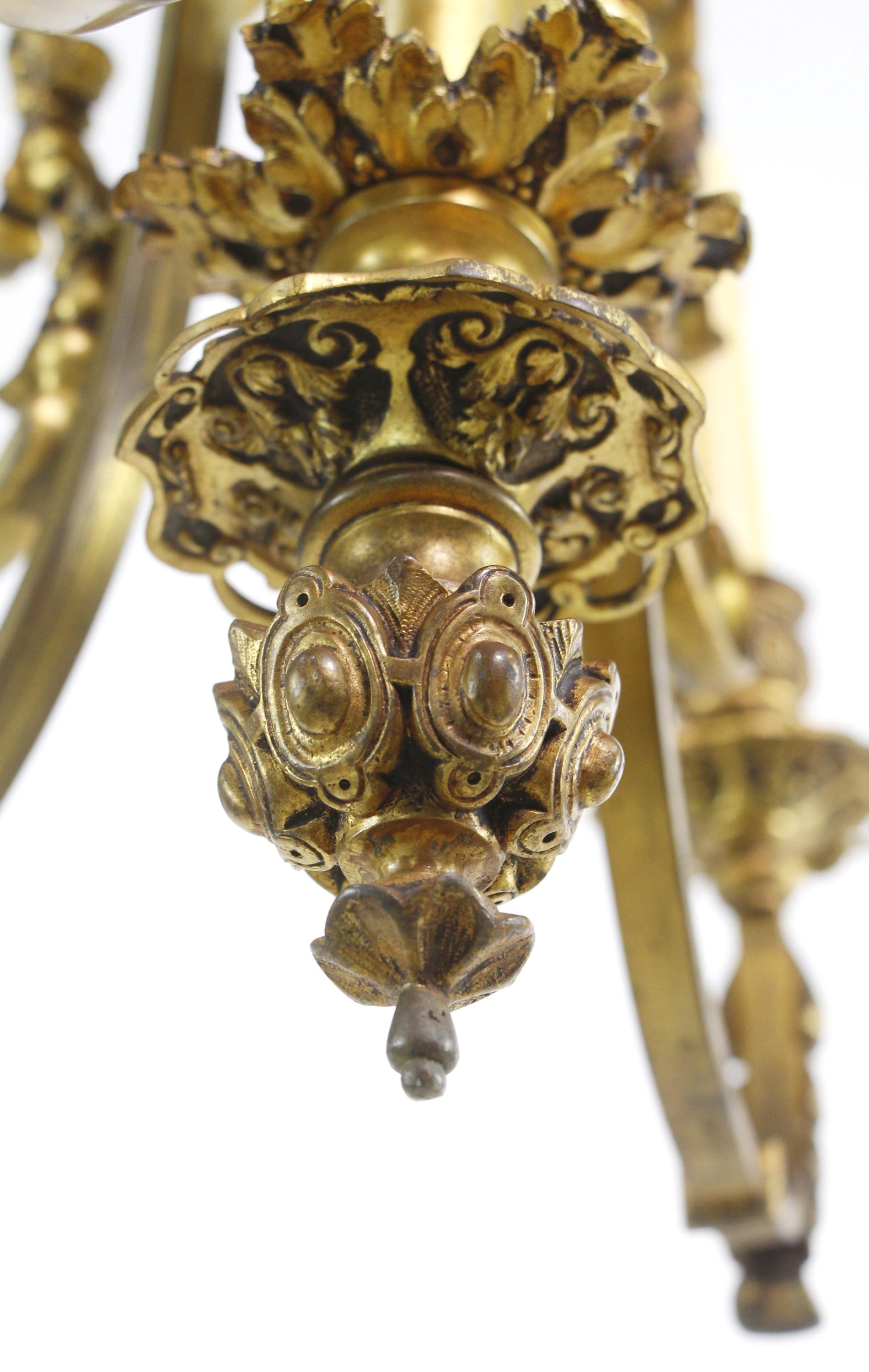 19th Century French Gilded Bronze 6 Arm Chandelier For Sale 6