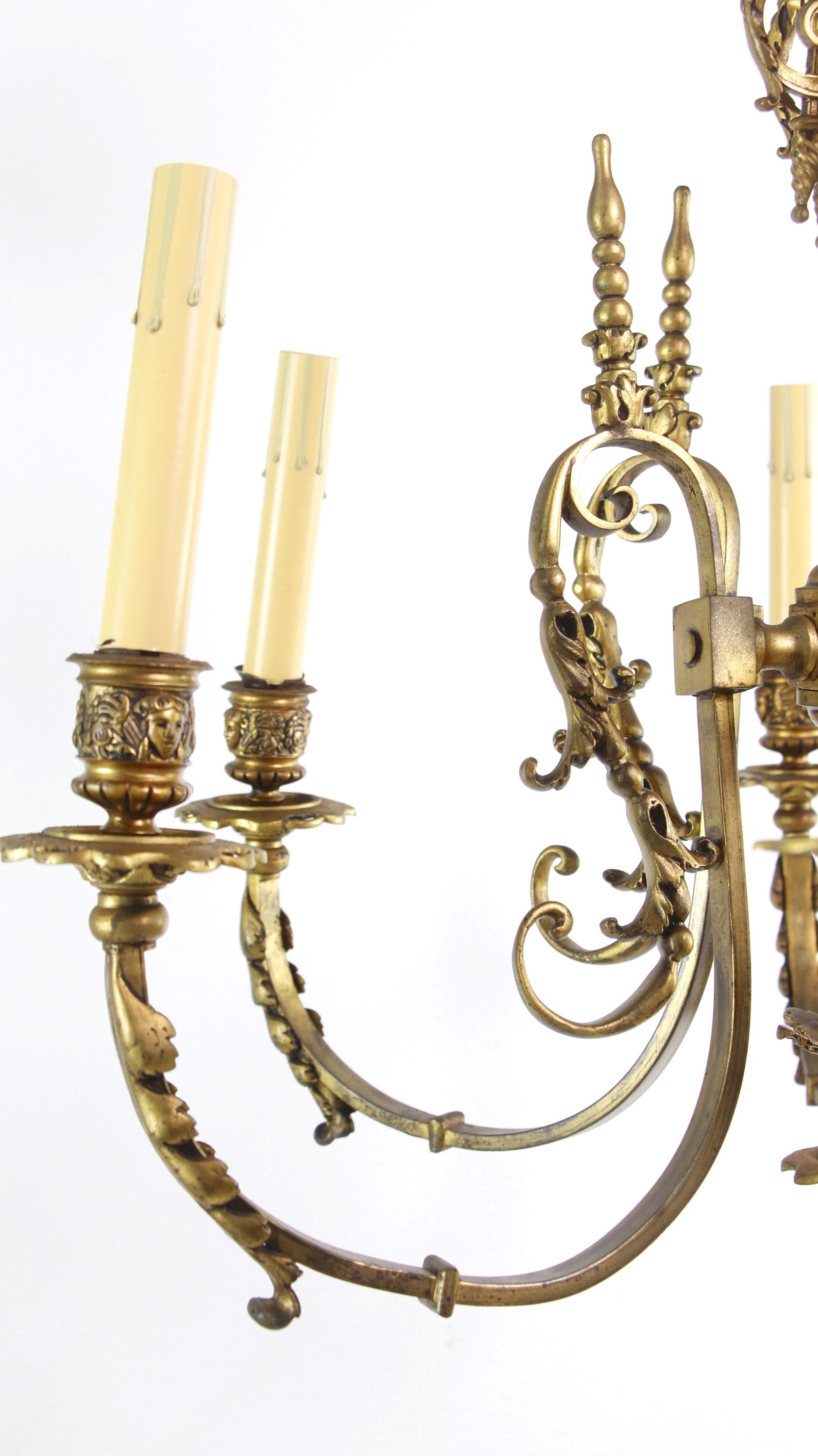 19th Century French Gilded Bronze 6 Arm Chandelier For Sale 7