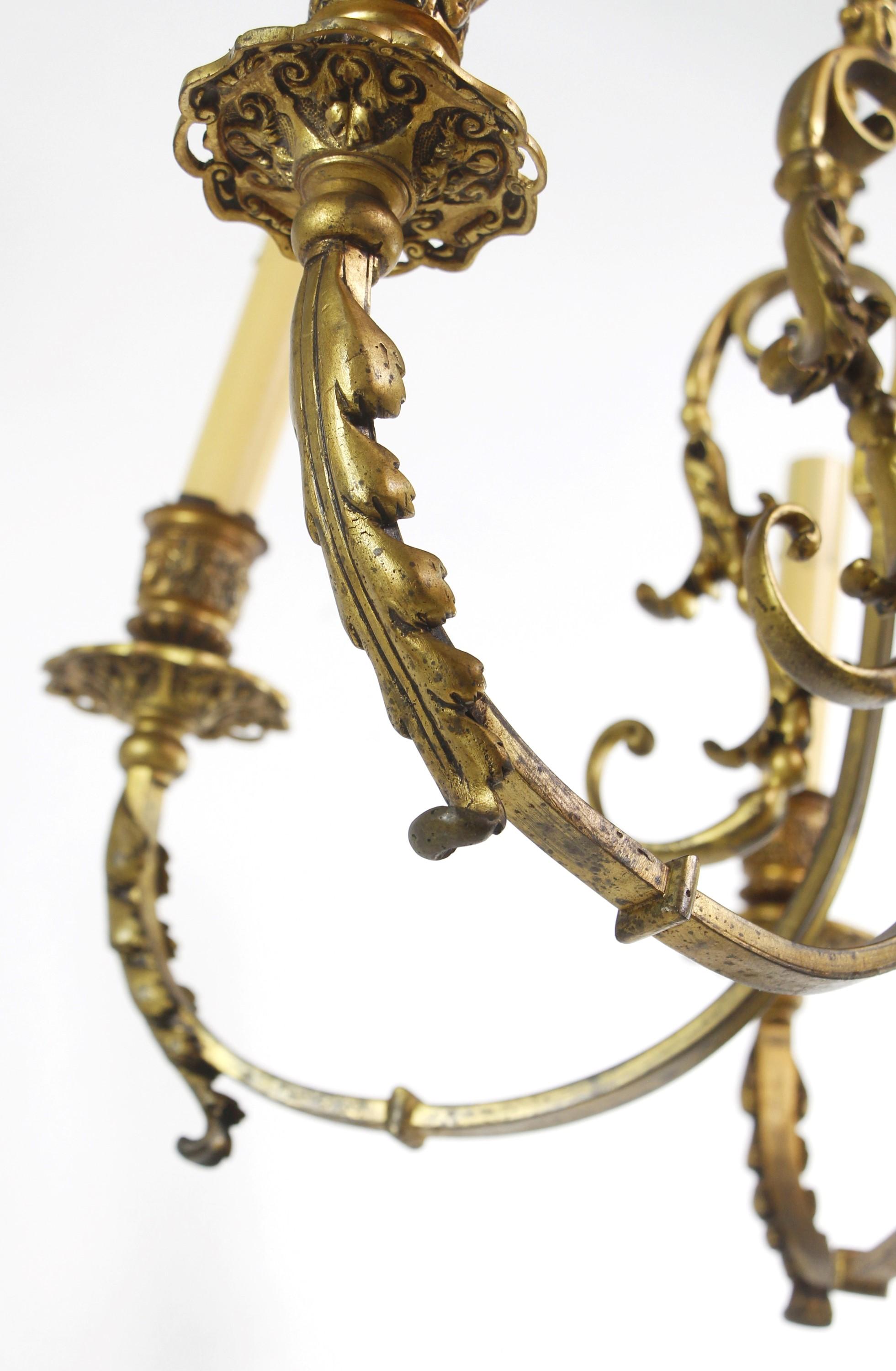 19th Century French Gilded Bronze 6 Arm Chandelier For Sale 9