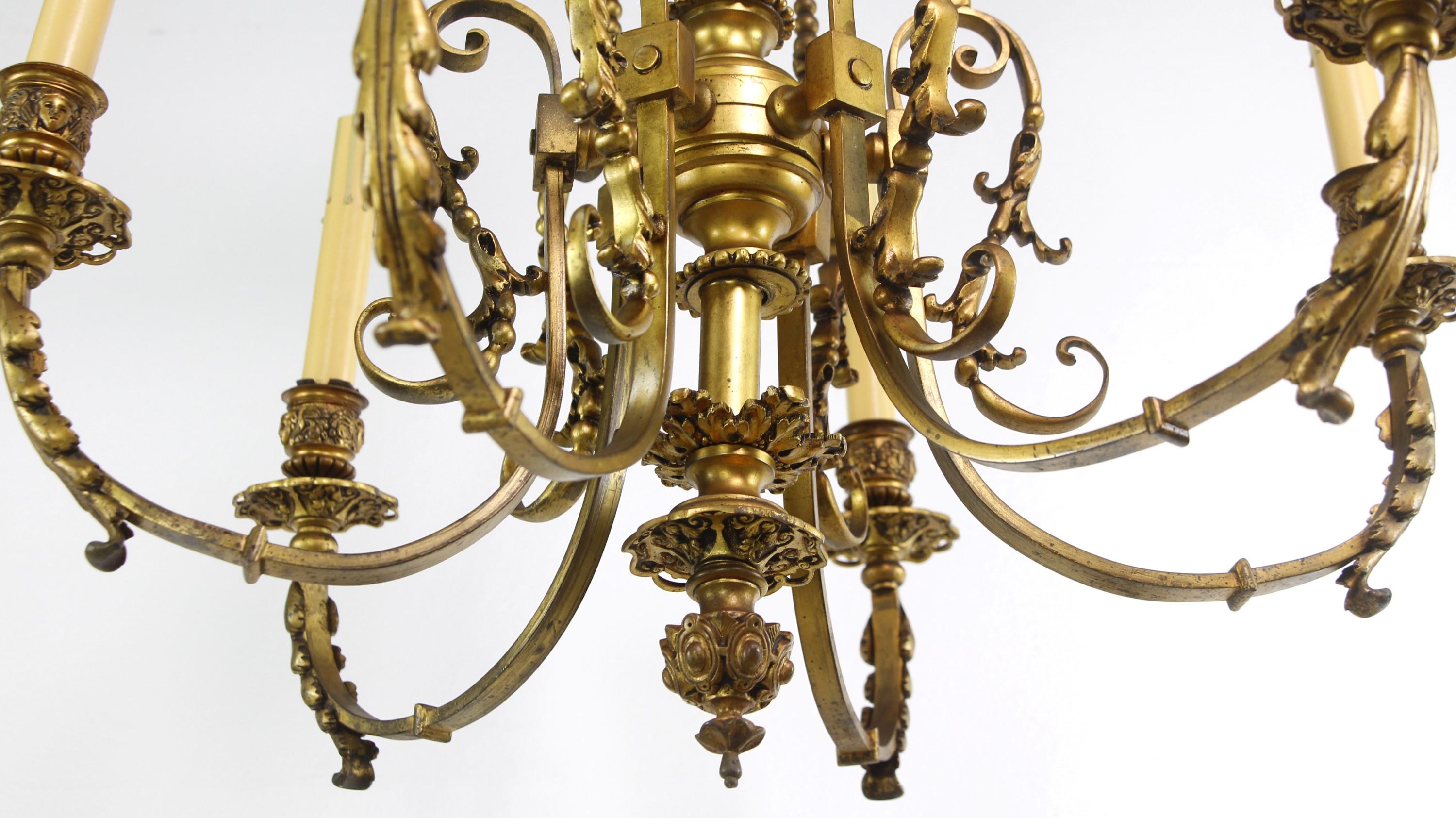 19th Century French Gilded Bronze 6 Arm Chandelier For Sale 10