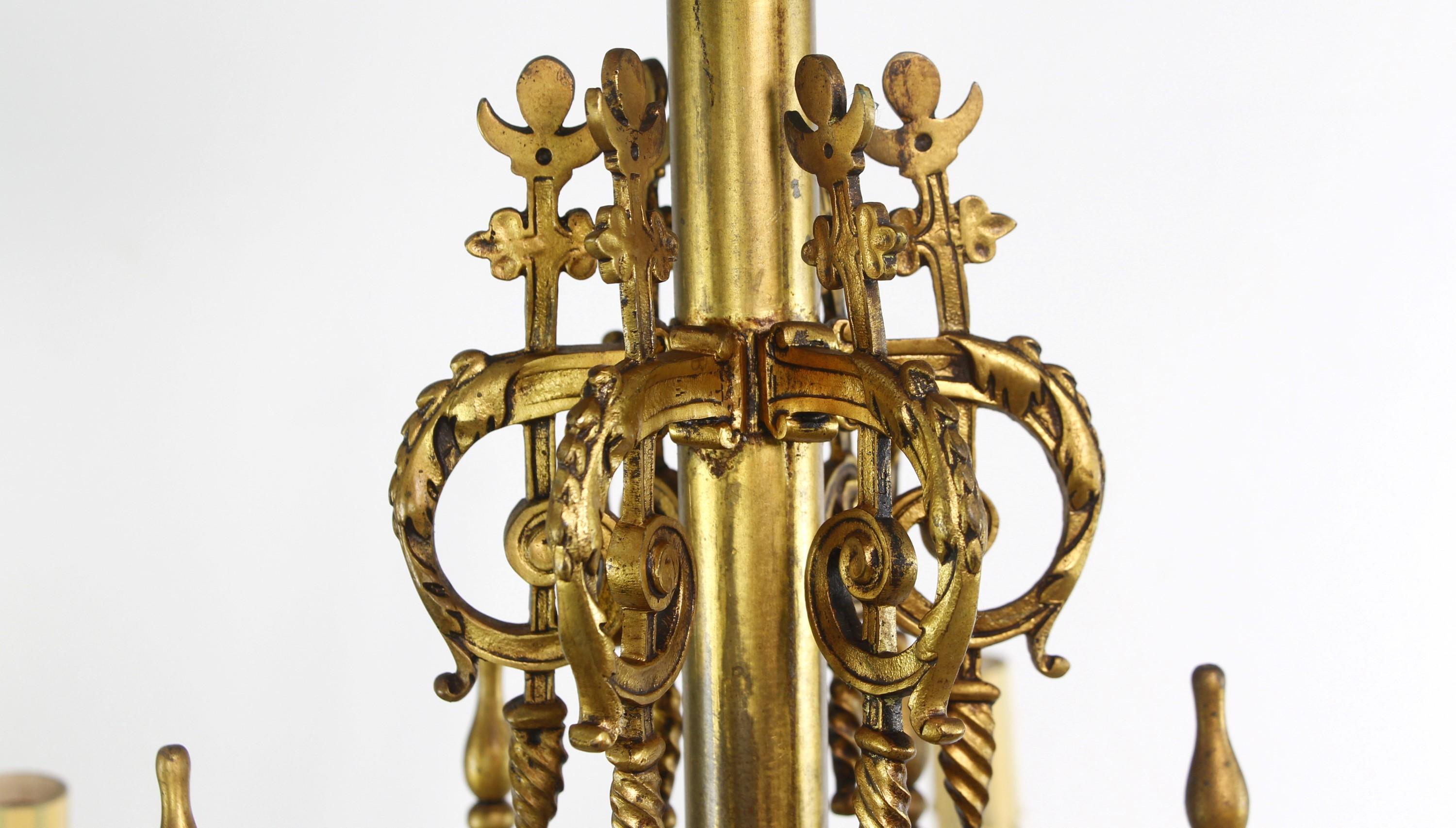 19th Century French Gilded Bronze 6 Arm Chandelier For Sale 2