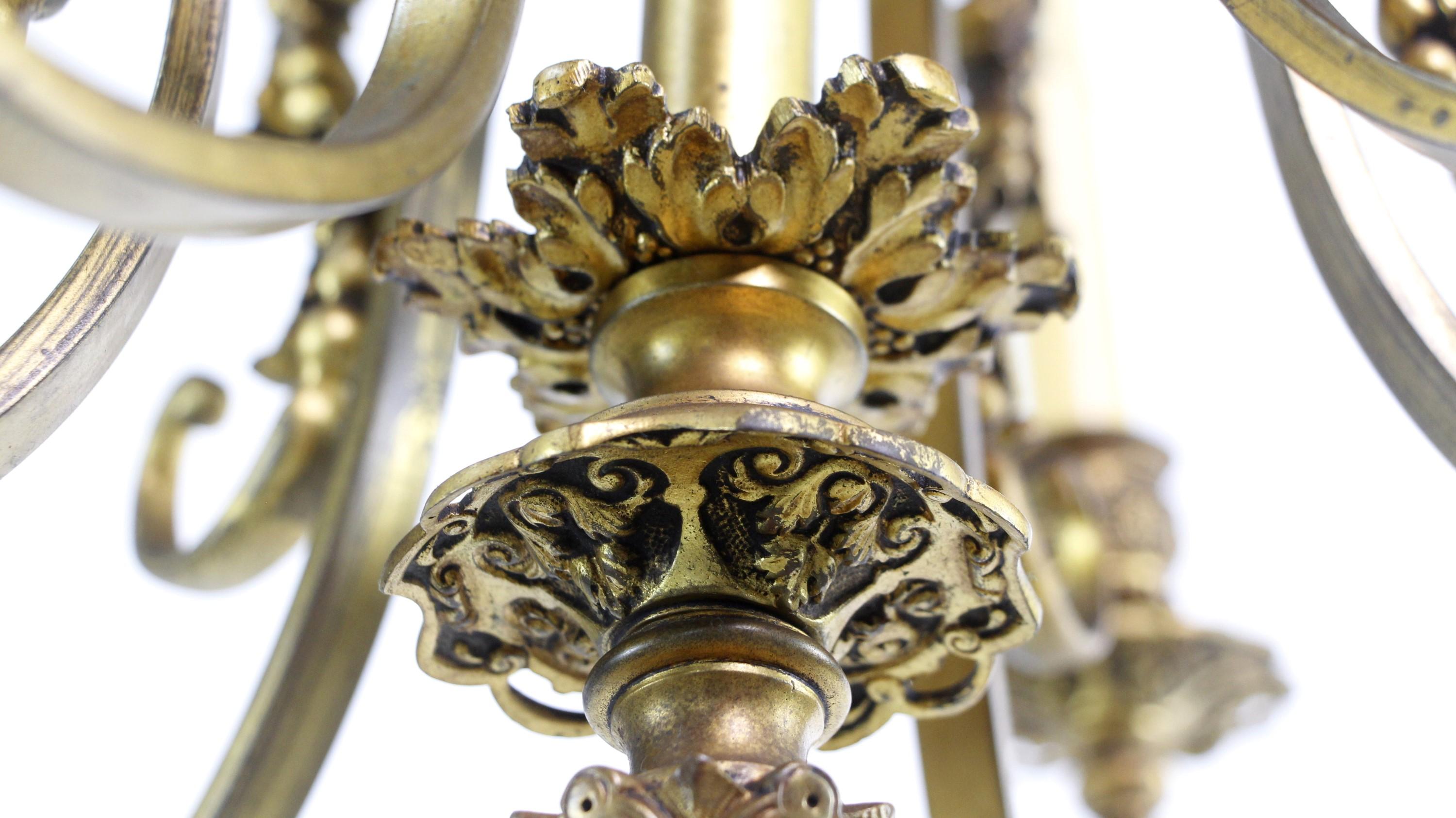 19th Century French Gilded Bronze 6 Arm Chandelier For Sale 5