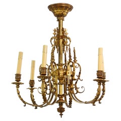 Antique 19th Century French Gilded Bronze 6 Arm Chandelier