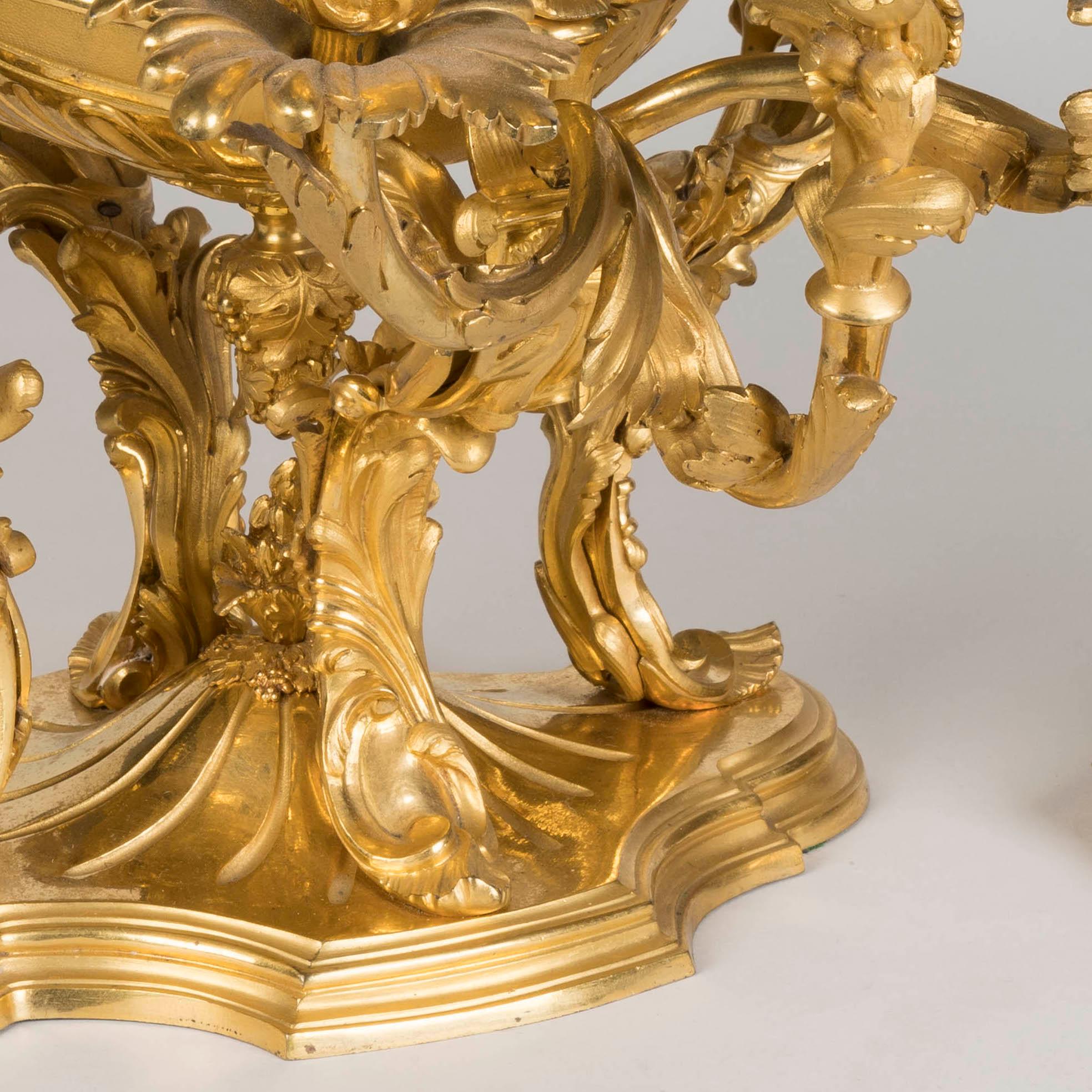 Français Centre de table rococo français du 19ème siècle en bronze doré en vente
