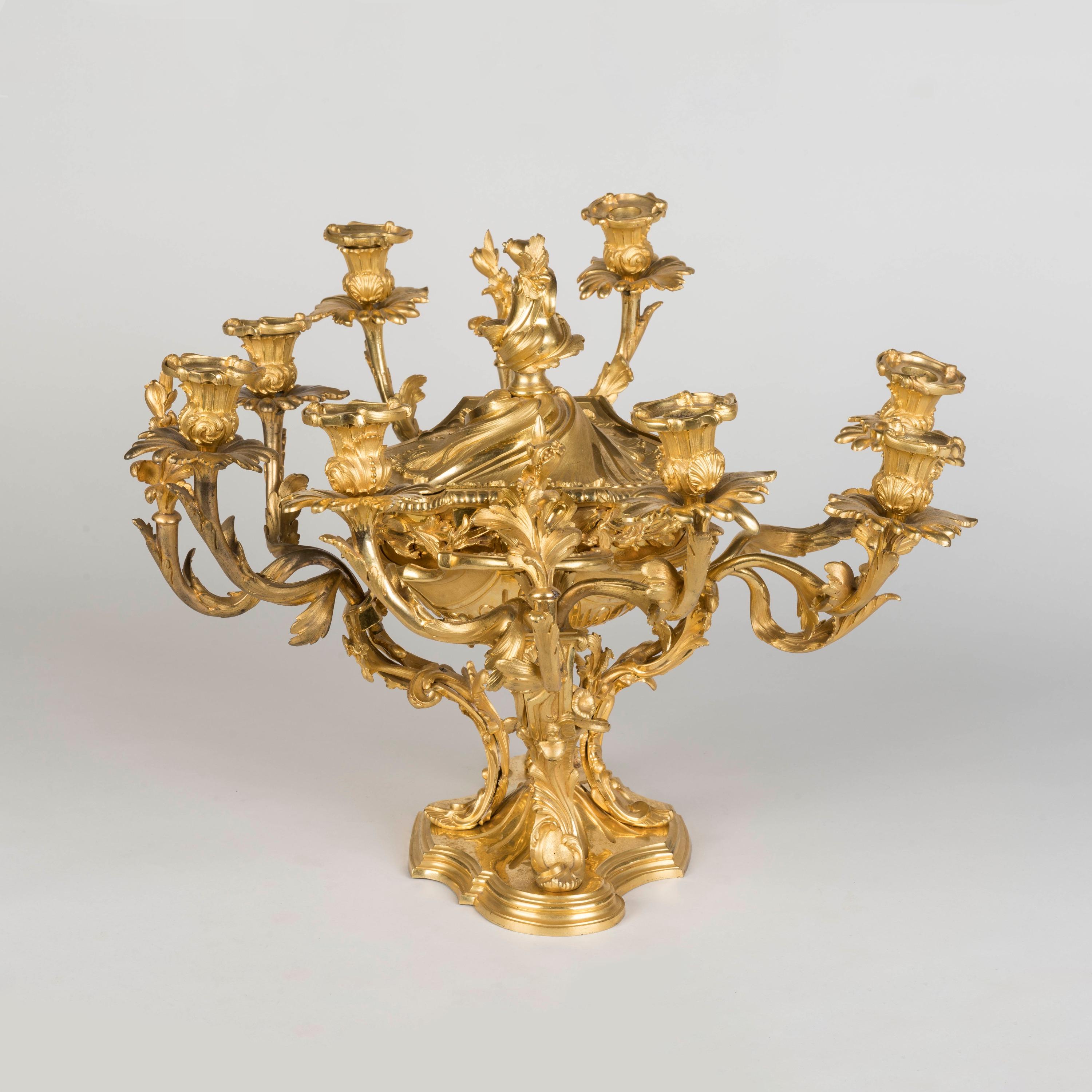 19th Century French Gilded Bronze Rococo Centrepiece For Sale 1