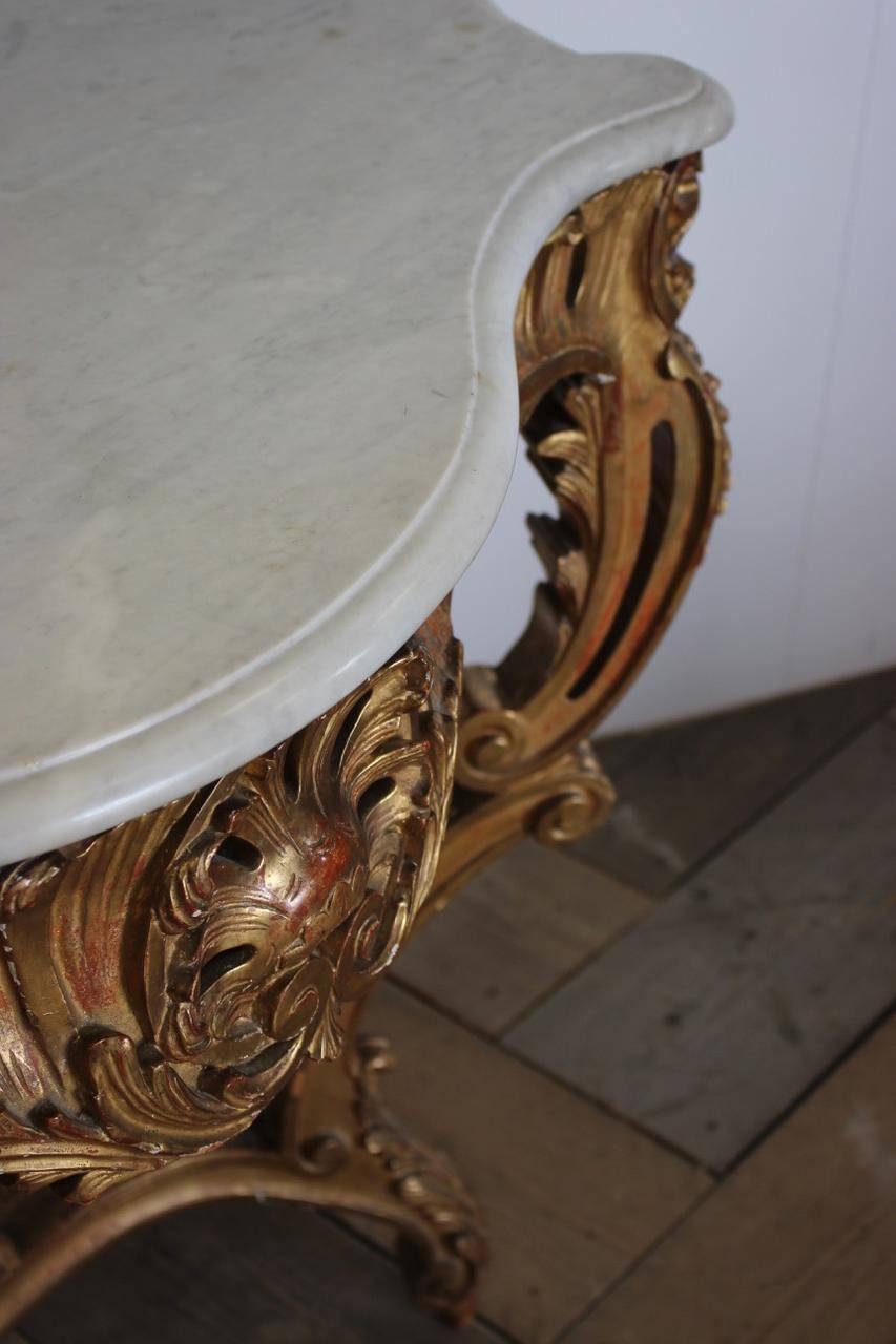 Marble 19th Century French Gilded Console Table