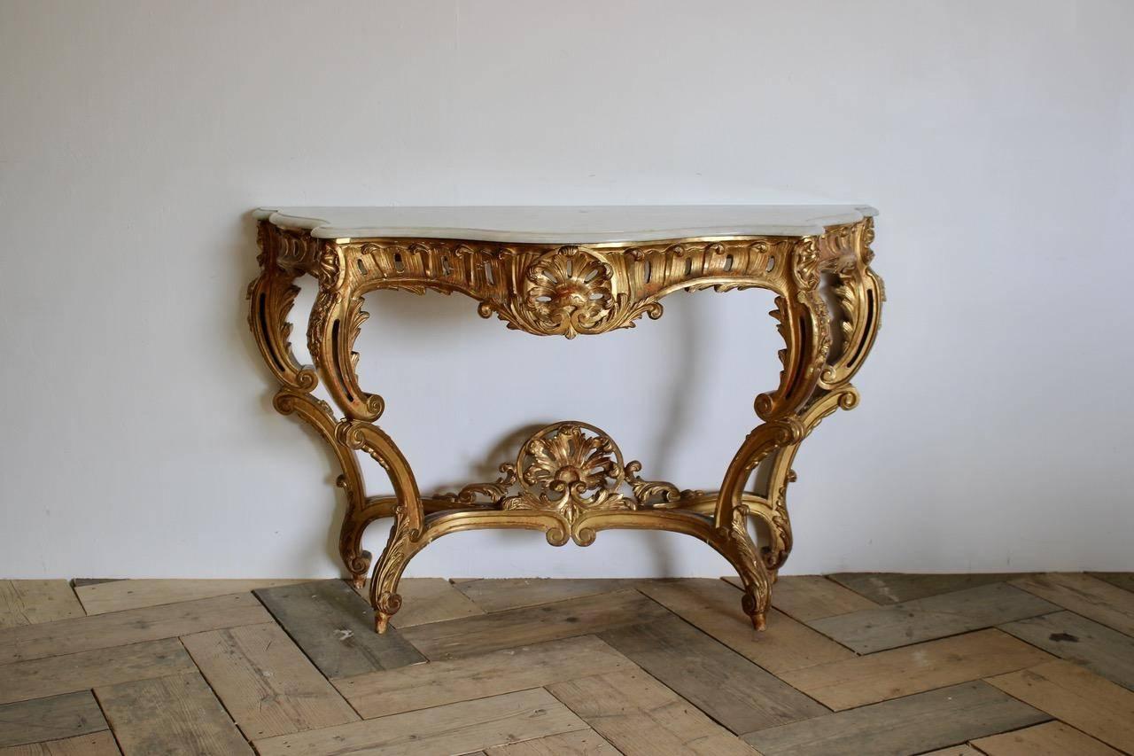 19th Century French Gilded Console Table 1