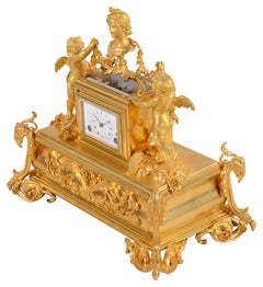 19th Century French Gilded Desk Clock and Inkwell