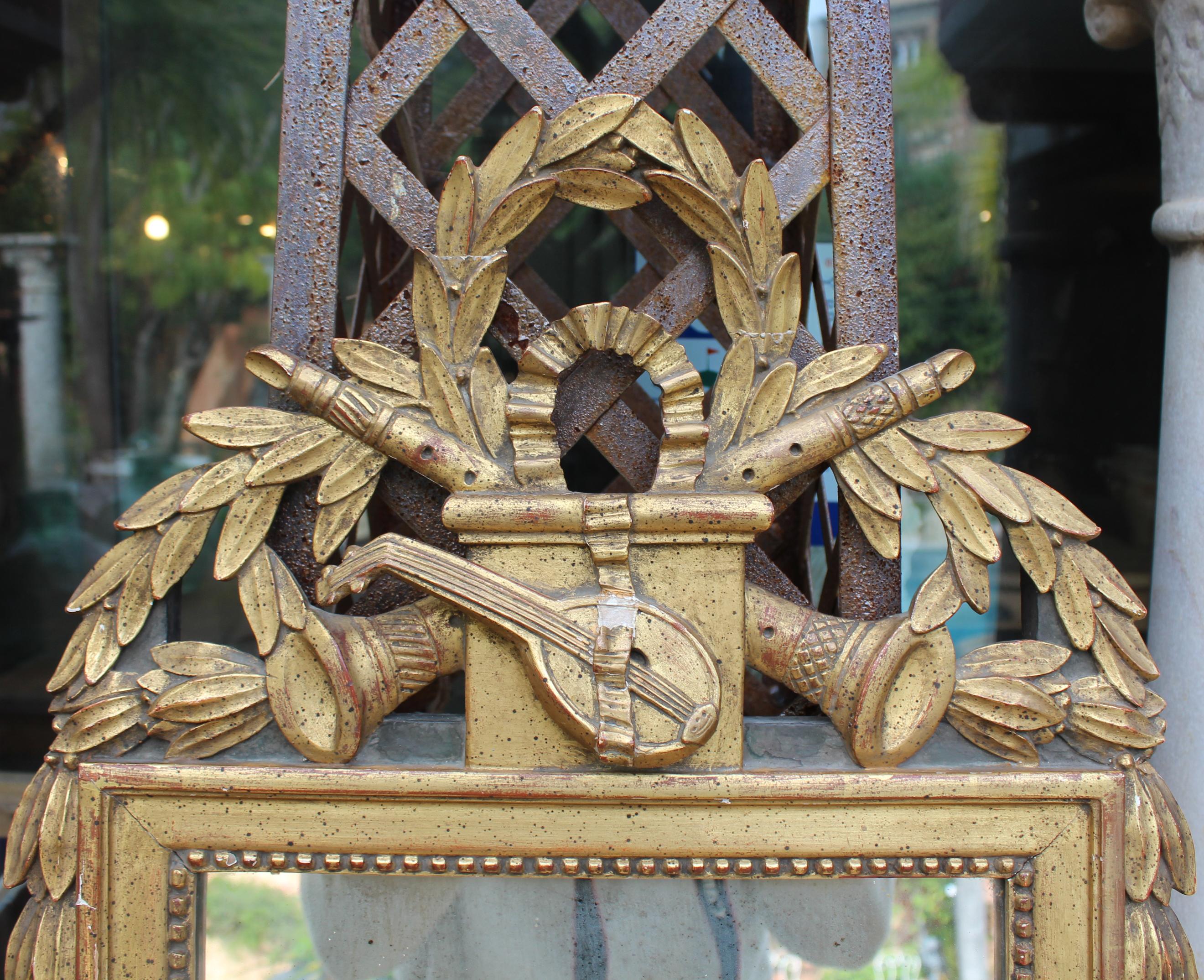 19th Century French Gilded Hand Carved Wooden Mirror 1