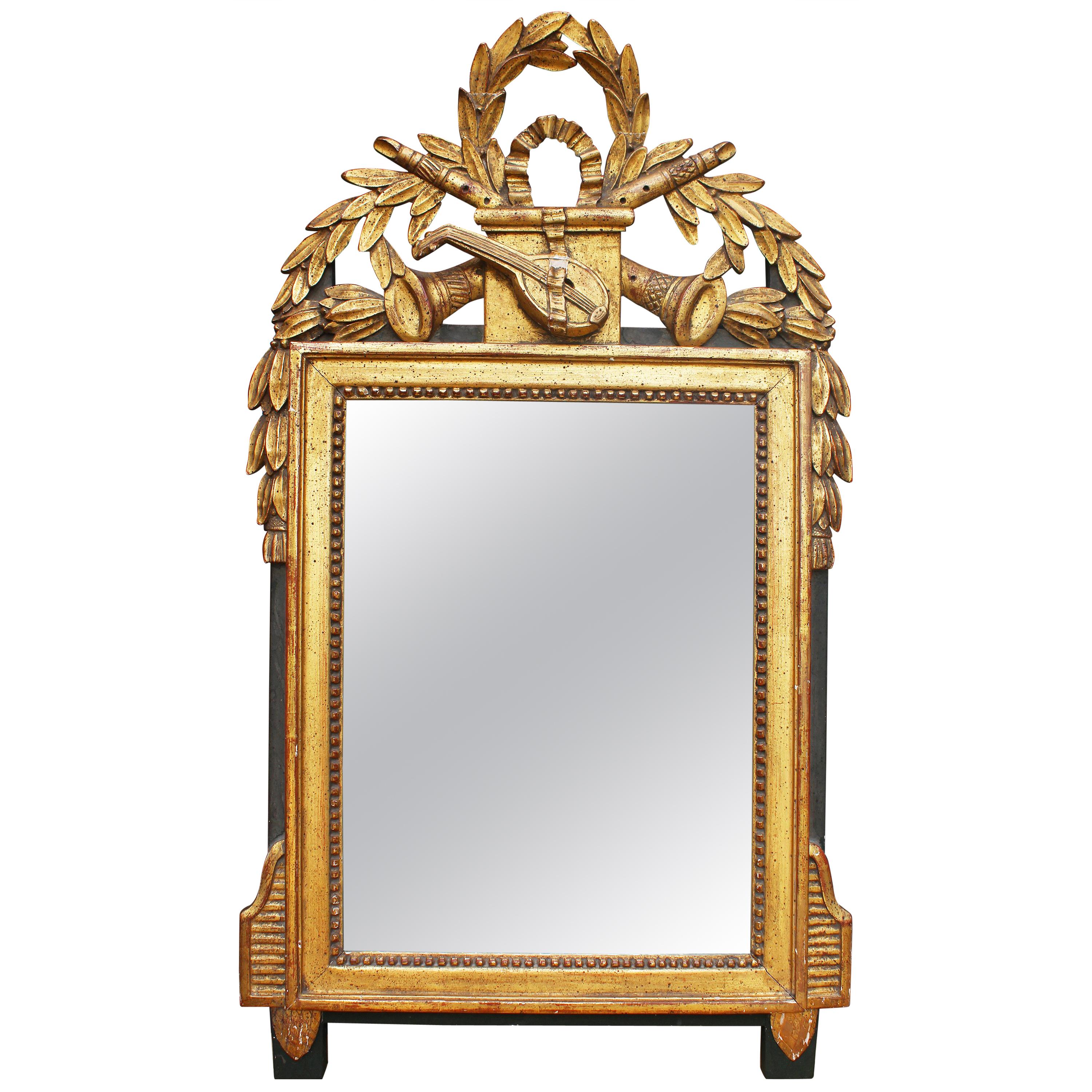 19th Century French Gilded Hand Carved Wooden Mirror