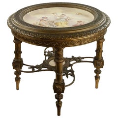 19th Century French Gilded Lotus XVI Style Side Table with Porcelain Plate
