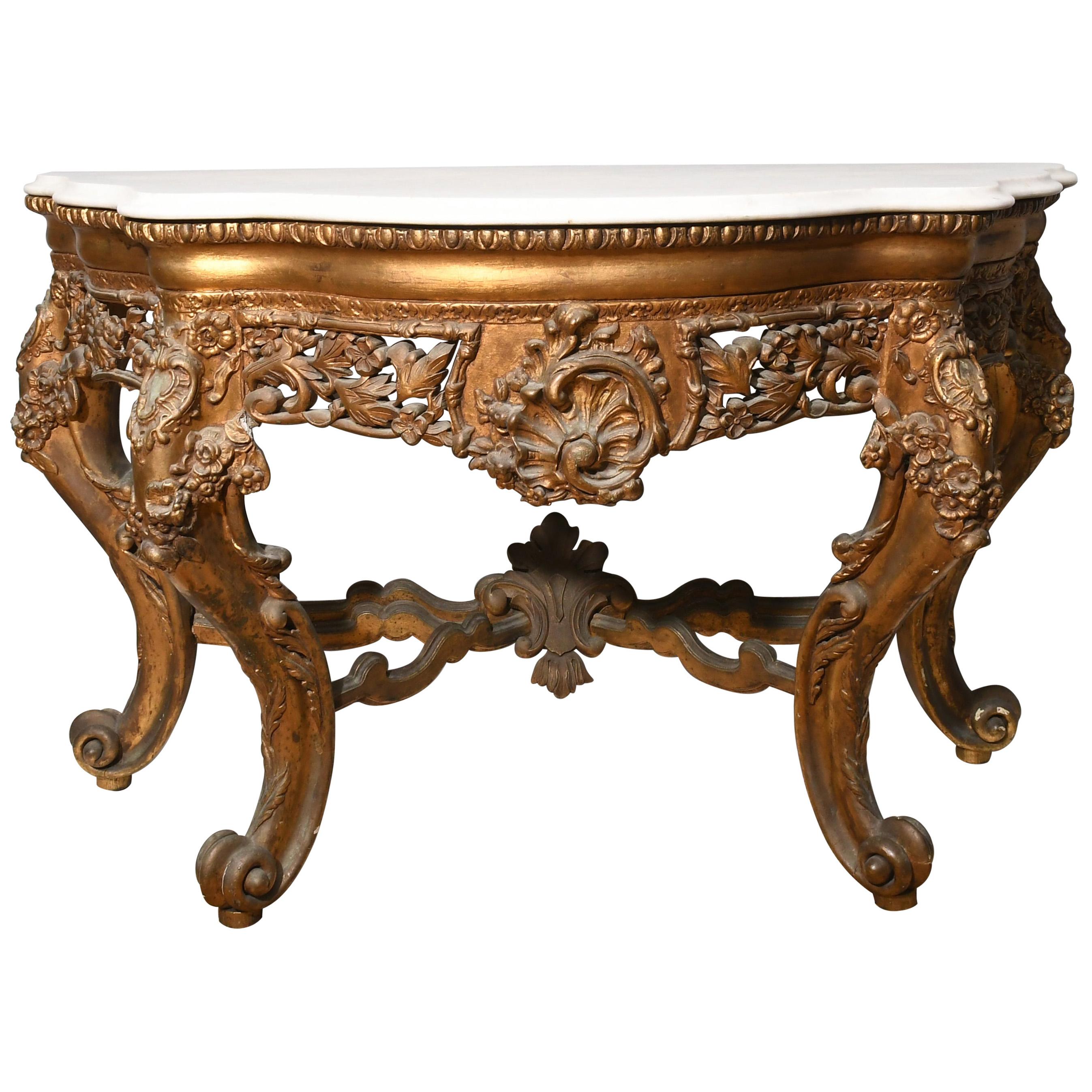 19th Century French Gilded  Marble-Top Console
