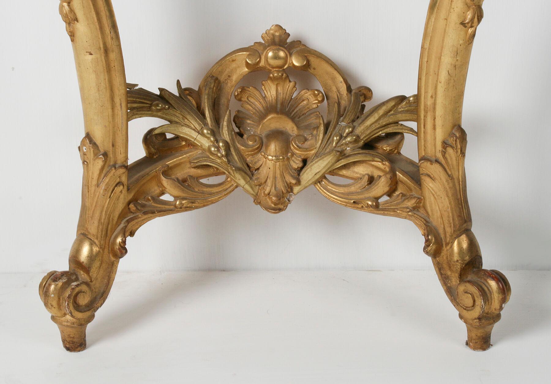 Carved 19th Century French Gilded Mirror with Matching Console Table For Sale