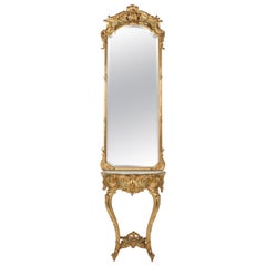 19th Century French Gilded Mirror with Matching Console Table