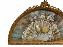 19th Century French Gilded Mother of Pearls Framed Ladies Fan
