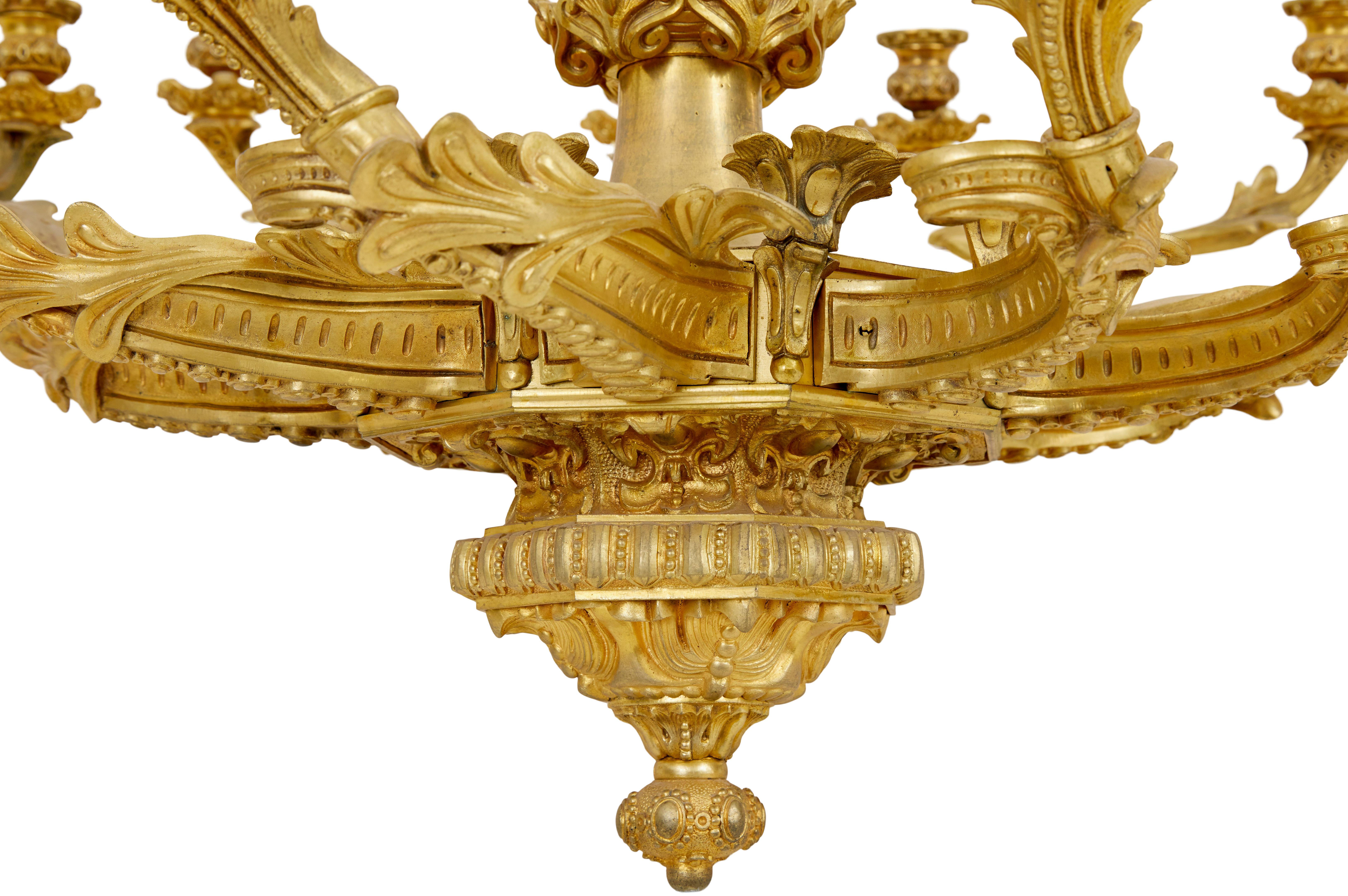 19th century French gilded ormolu 8-arm chandelier In Good Condition For Sale In Debenham, Suffolk