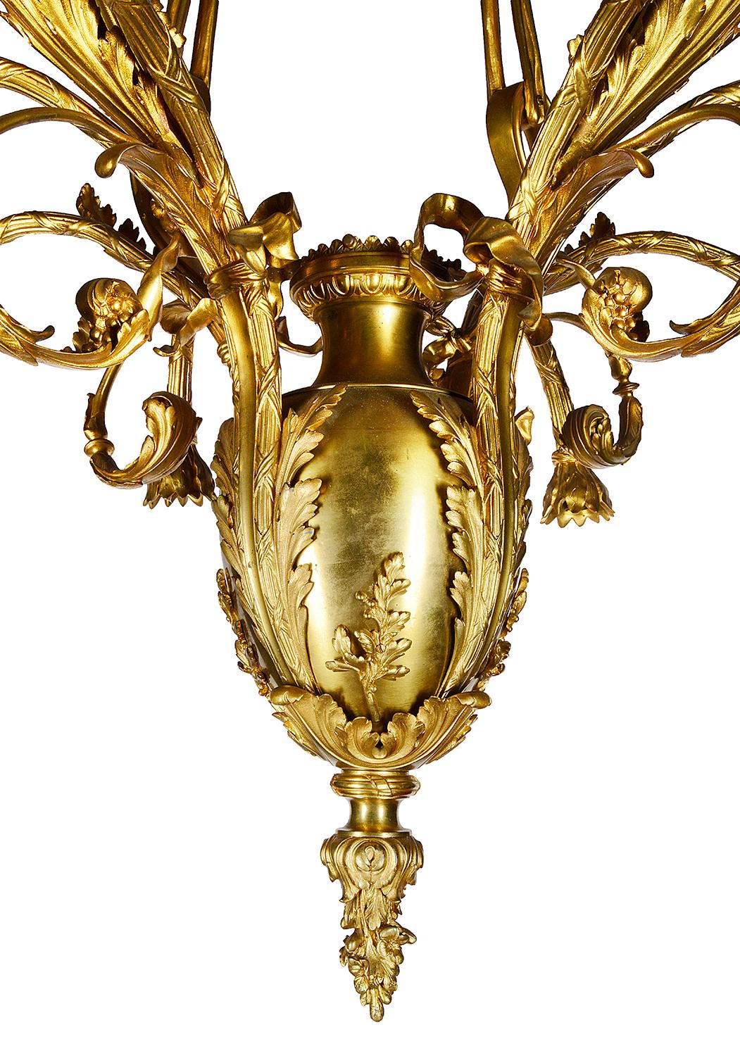Gilt 19th Century French gilded ormolu classical chandelier For Sale