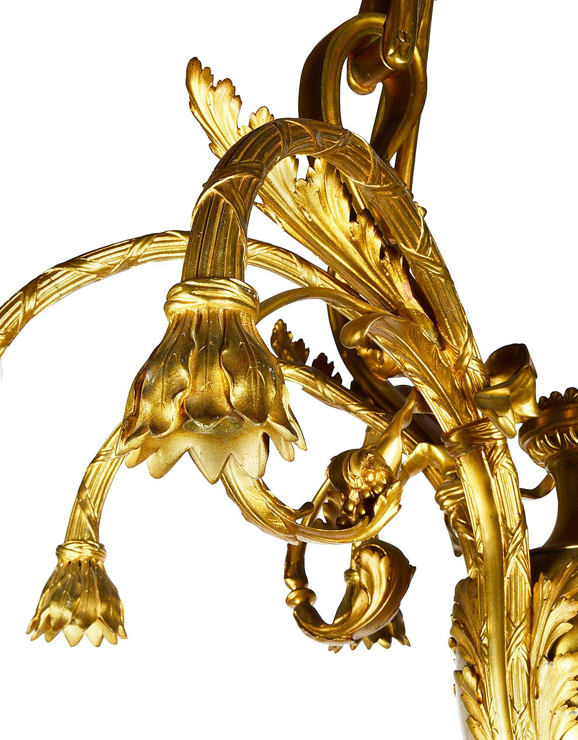 19th Century French gilded ormolu classical chandelier In Good Condition For Sale In Brighton, Sussex