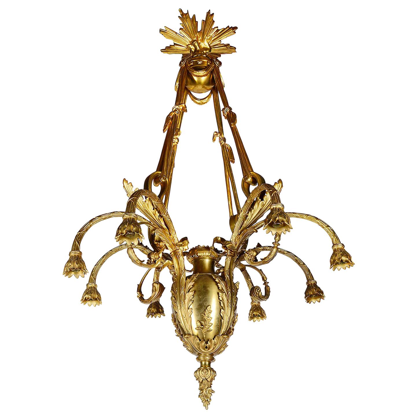 19th Century French gilded ormolu classical chandelier For Sale