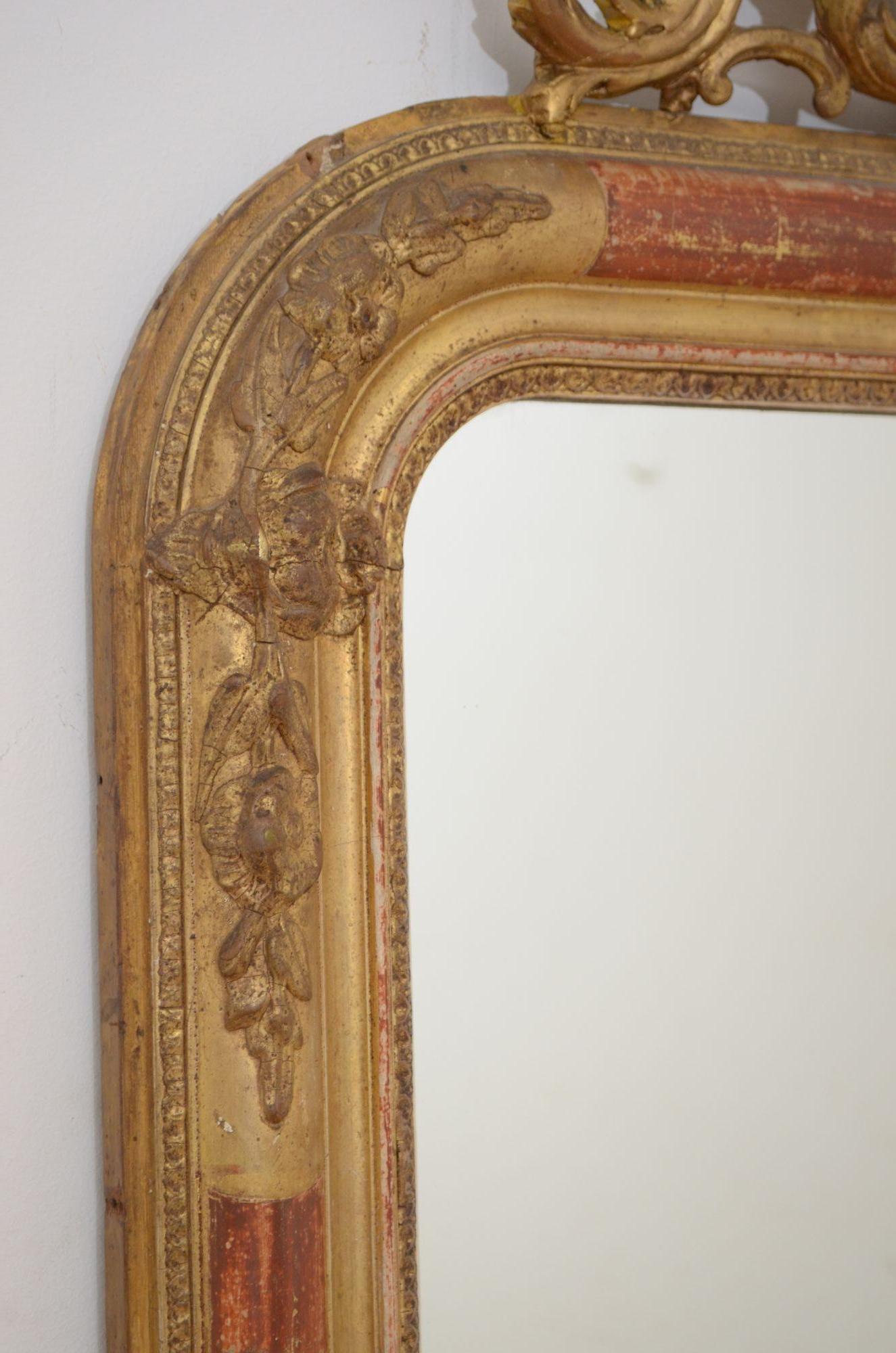 Gesso 19th Century French Gilded Pier Mirror H111cm For Sale