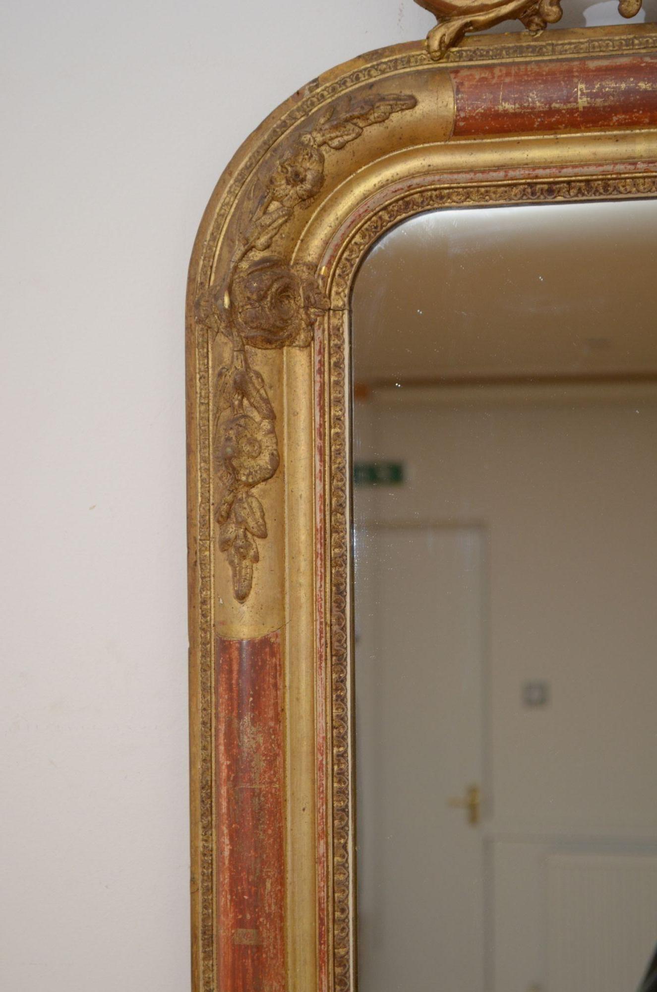 19th Century French Gilded Pier Mirror H111cm For Sale 1