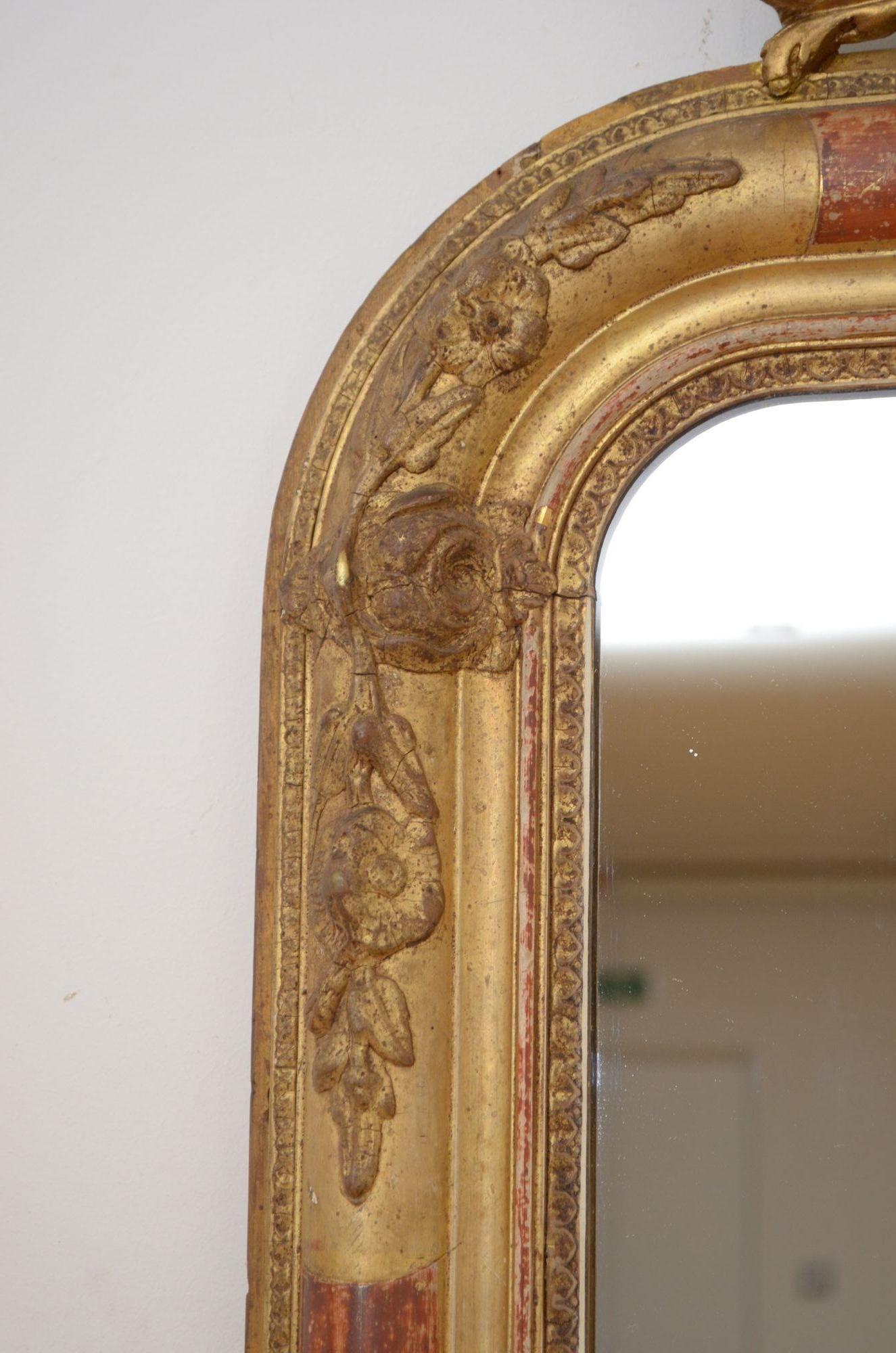19th Century French Gilded Pier Mirror H111cm For Sale 2