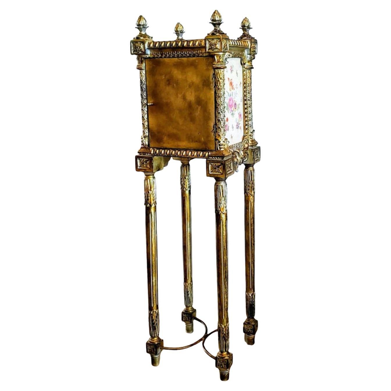 19th Century French Gilded Porcelain Jewelry Cabinet, Manner of Martin Carlin For Sale