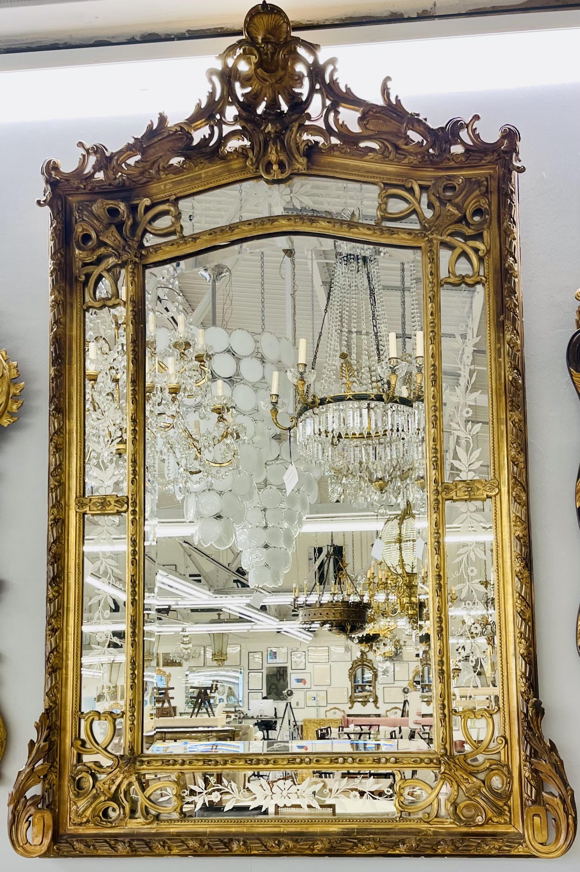 French Designer, Beaux Arts, Large Wall Mirror, Gilded Carved Wood, Gesso, 1890s For Sale 8